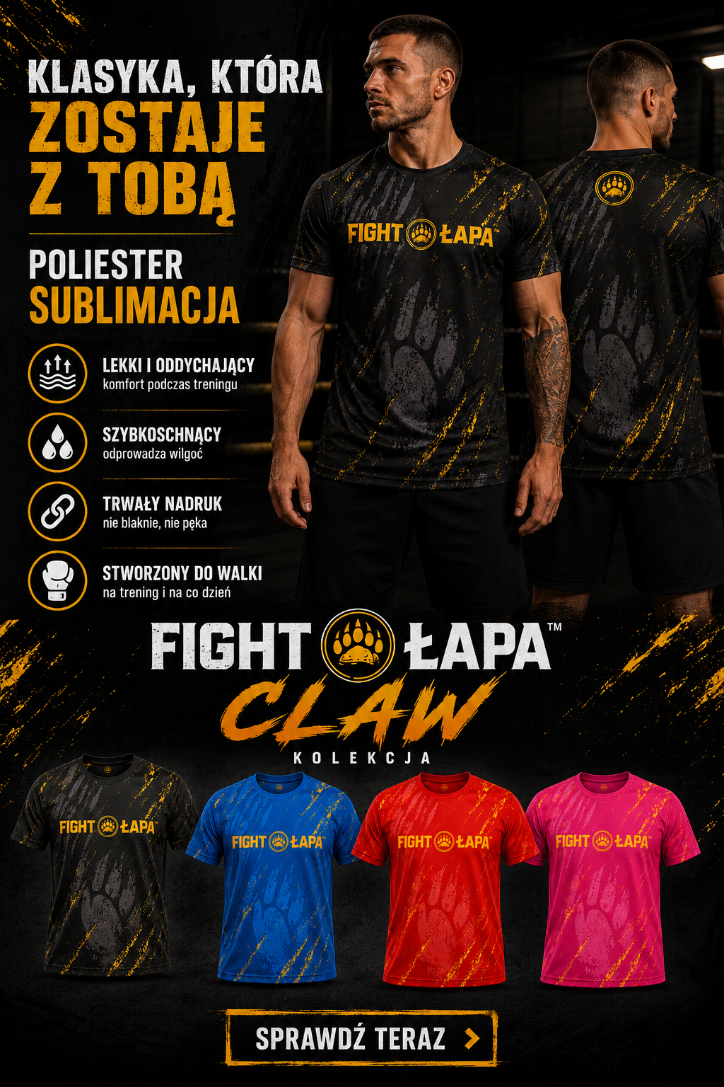 Koszulka sportowa unisex FIGHT ŁAPA CLAW – sublimacja